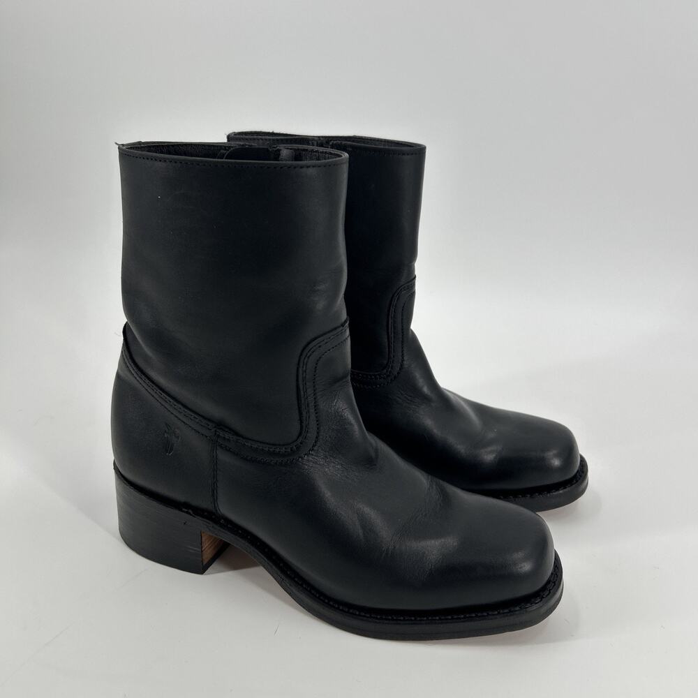 Vintage USA FRYE Campus Short Boots Womens 8.5 M Black Leather Ankle Square Toe